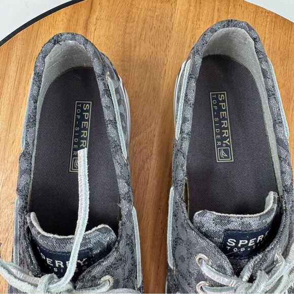 Sperry Topsider Leopard Print Brocade Shimmer Slip On Boat Shoe Loafer Grey 6.5 - Picture 9 of 11